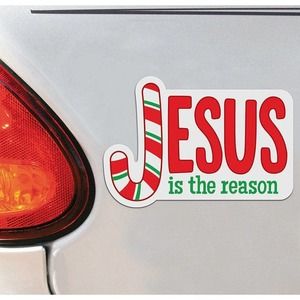 Jesus is The Reason Candy Cane Christmas Magnet Sign Wreath Attachment